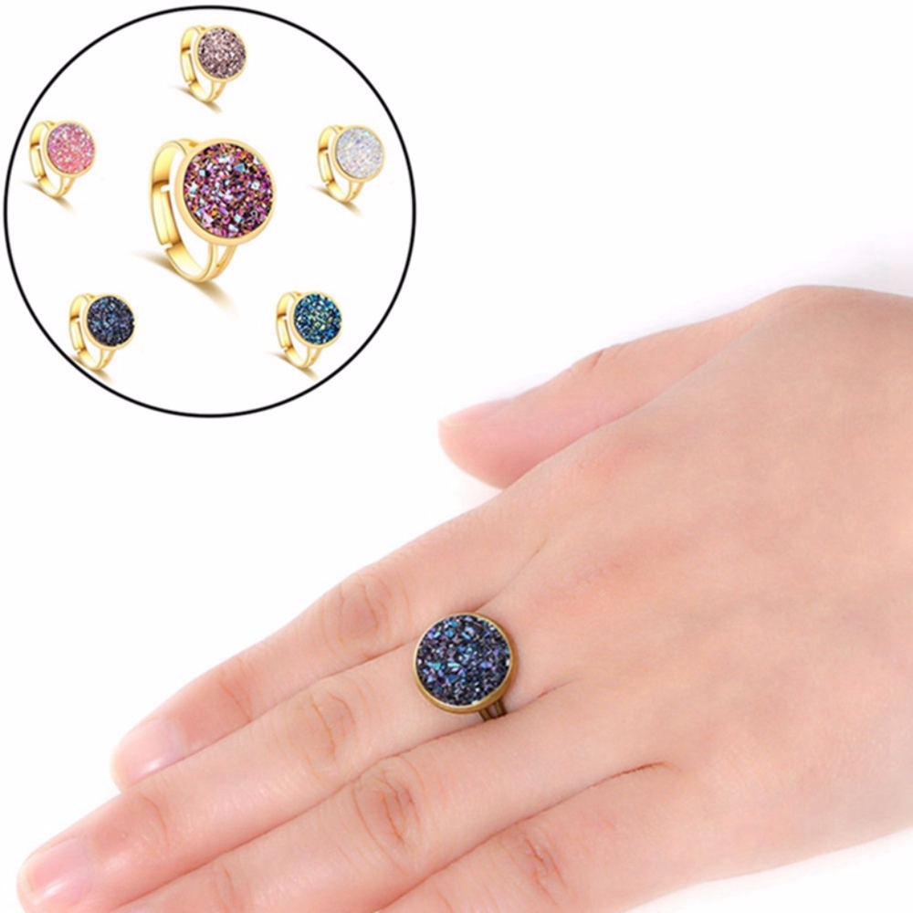 Druzy White Chunky Crystal Adjustable Silver Ring - Picture 2 of 7
